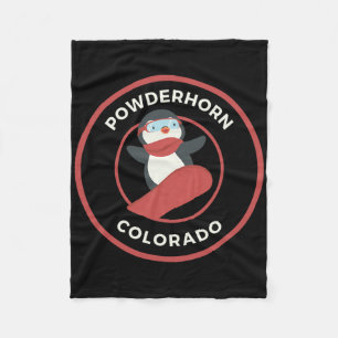 Powderhorn Colorado Snowboarding Penguin Snowboard Fleece Blanket