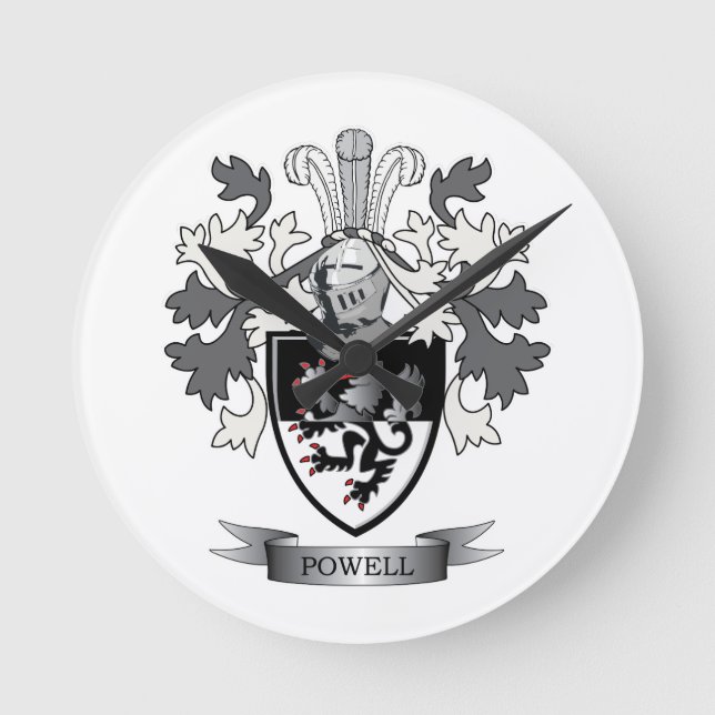 Powell Family Crest Coat of Arms Round Clock (Front)