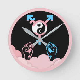 Power and Balance Sun and Moon Transgender Symbol Round Clock