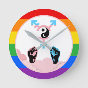 Power and Balance Sun and Moon Transgender Symbol Round Clock