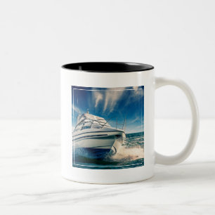 Power Boat Coming Into Chichester Harbour Two-Tone Coffee Mug