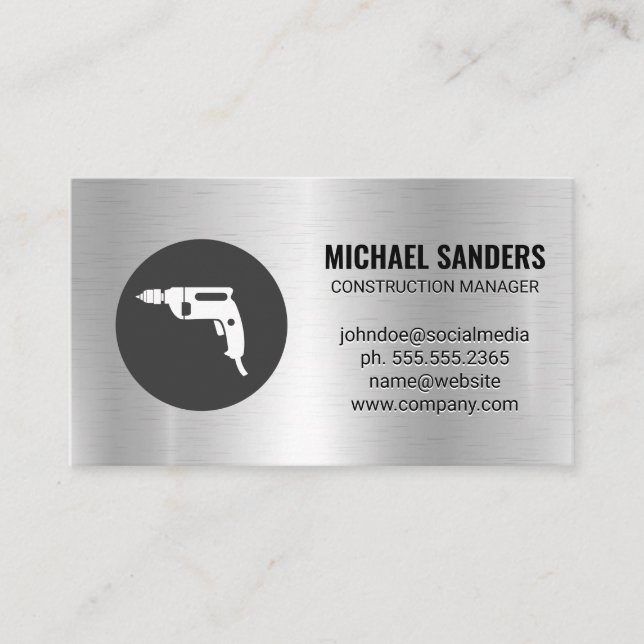 Power Drill | Metallic Background Business Card (Front)
