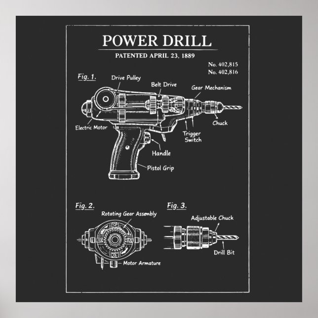 Power Drill Patent Blueprint Poster (Front)
