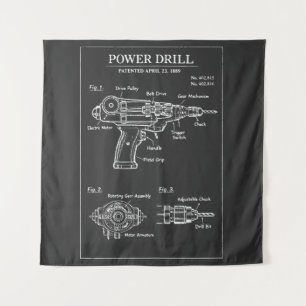 Power Drill Patent Blueprint Tapestry