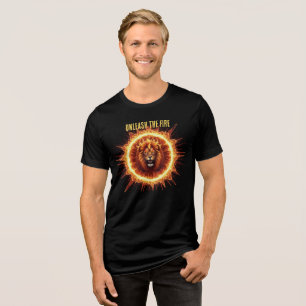 power Fire lion Graphic, flame king design,  Tri-Blend Shirt