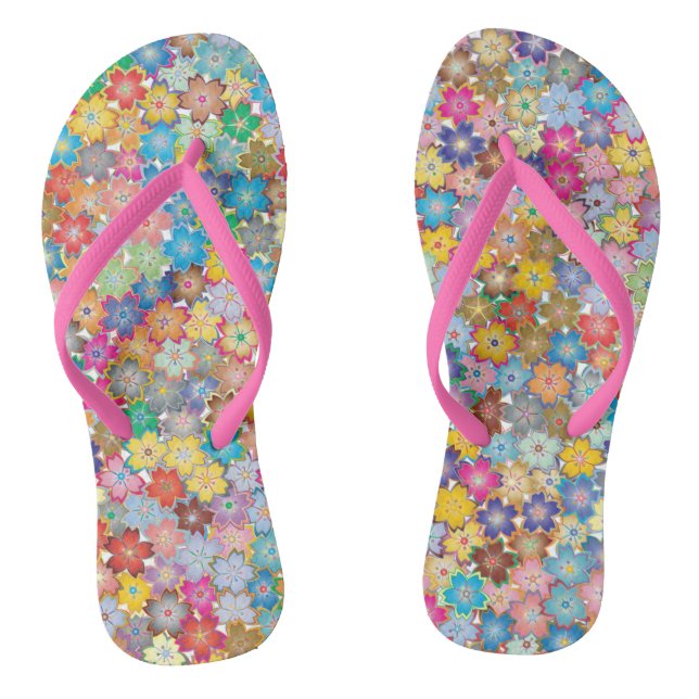 Power flower vibrant 60's pattern thongs (Footbed)