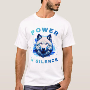 Power in Silence Wolf Blue Art Design T-Shirt