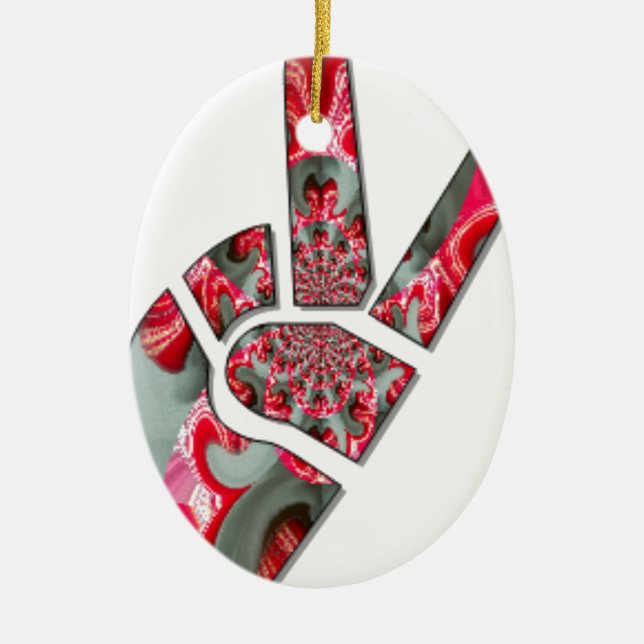 Power in the Palm: The Two-Finger Salute Ceramic Tree Decoration (Front)