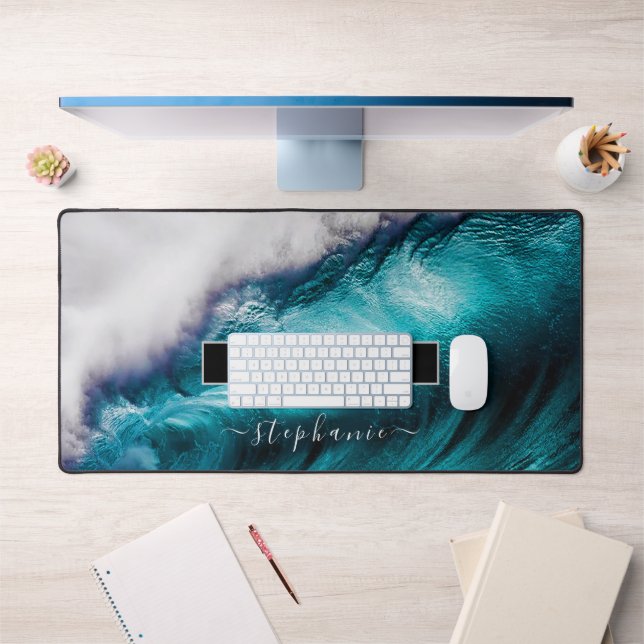 Power Inspirational Word Ocean Wave Photograph Desk Mat (Office 1)