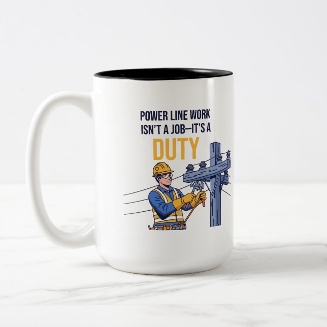 Power Line Worker "Duty" Illustration Two-Tone Coffee Mug (Left)