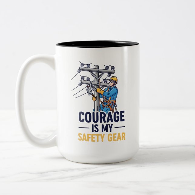 Power Line Worker Inspirational Gift Two-Tone Coffee Mug (Left)