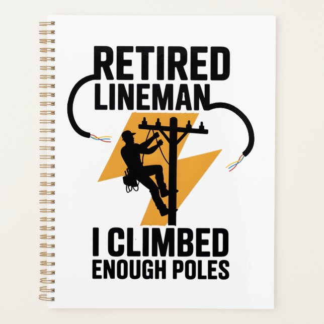 Power Lineman Black Gold Lightning Bolt Design Planner (Front)