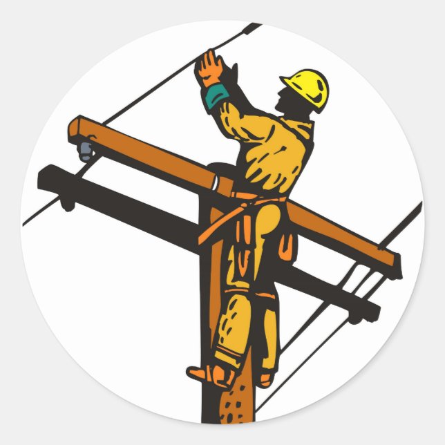 Power Lineman Electrician Electric Worker Classic Round Sticker (Front)