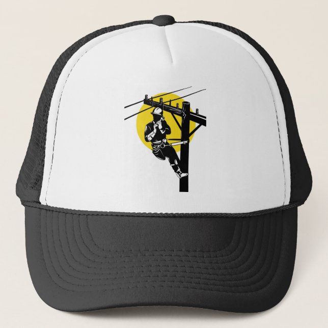 Power Lineman Electrician Electric Worker Trucker Hat (Front)