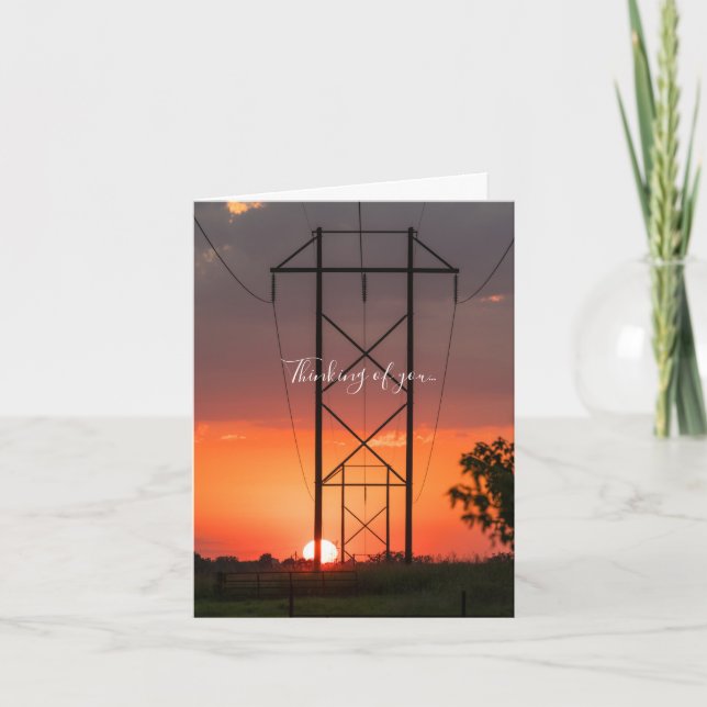 Power Lines Sunset Silhouette Thinking Of You Card (Front)
