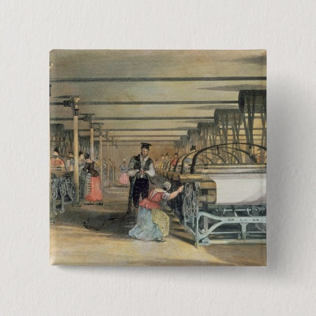 Power loom weaving, 1834 15 cm square badge (Front)