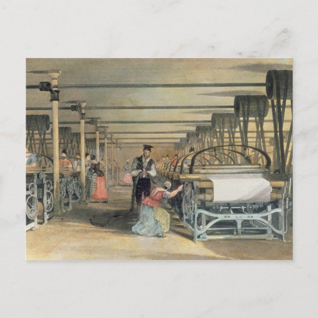 Power loom weaving, 1834 postcard (Front)