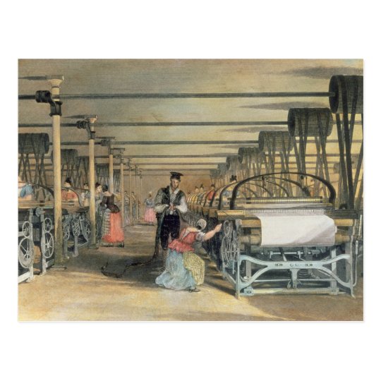 Power loom weaving, 1834 postcard