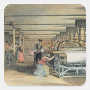 Power loom weaving, 1834 square sticker
