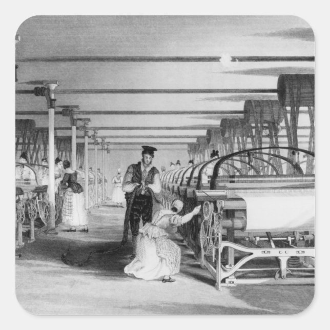 Power Loom Weaving, engraved by J. Tingle, 1835 Square Sticker (Front)