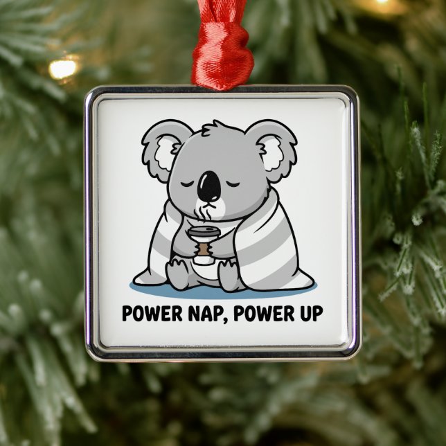 Power Nap Power Up Cute Koala Metal Ornament (Tree)