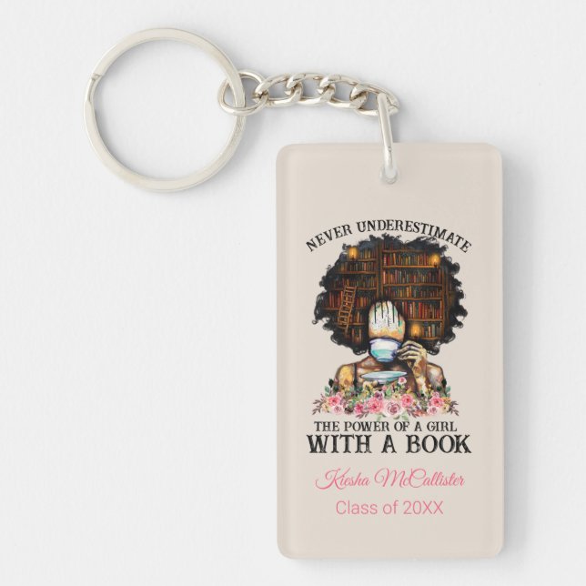 Power of a Girl with a Book Graduation Key Ring (Front)