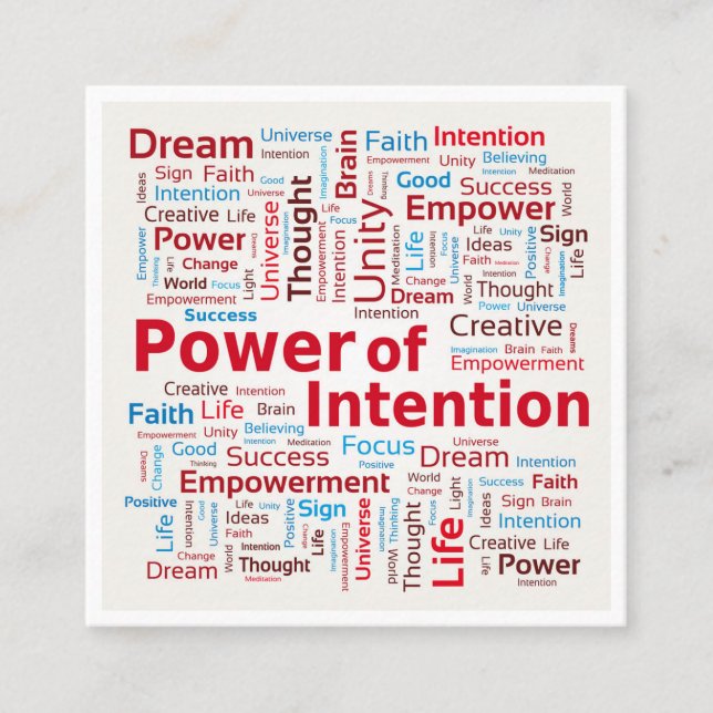 Power of Intention Word Cloud Success Colourful Square Business Card (Front)