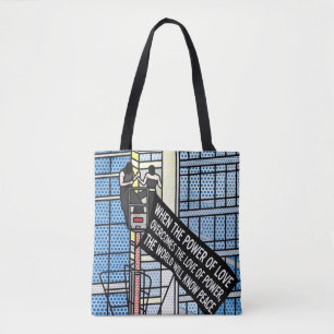 Power of Love Inspirational Peace Quote Comic Tote Bag