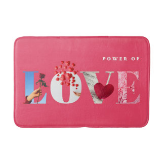 Power of Love Quote Romantic Hot Pink Anniversary Bath Mat