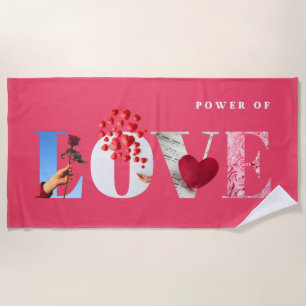 Power of Love Quote Romantic Hot Pink Summer Beach Towel
