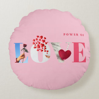 Power of Love Quote Romantic Soft Light Pink Round Cushion