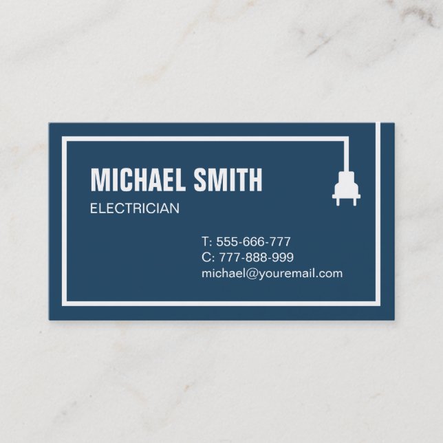 Power Plug Wire Border Electrician Dark Blue Business Card (Front)