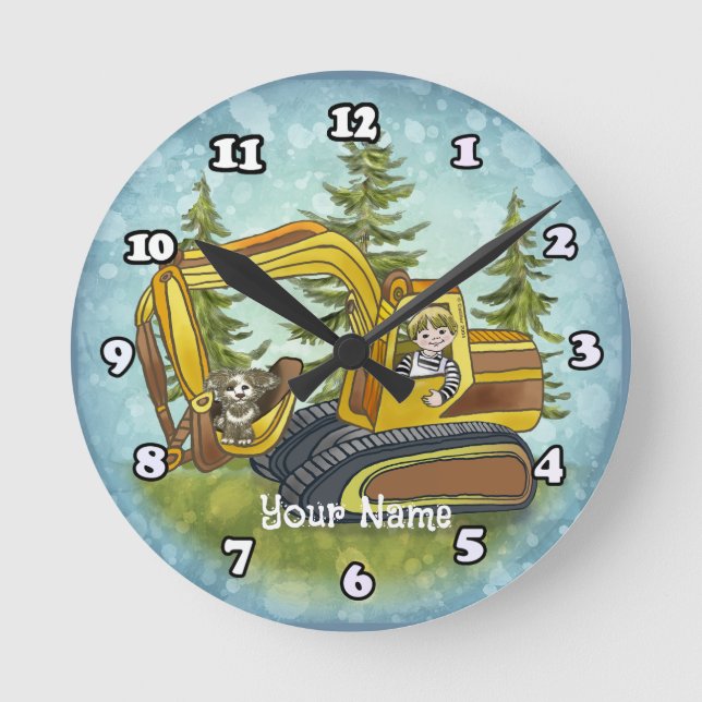 Power Shovel Kid  Round Clock (Front)