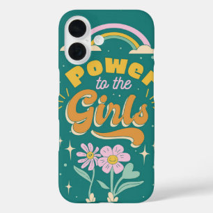 Power to the Girls Retro Rainbow Floral iPhone 16 Case