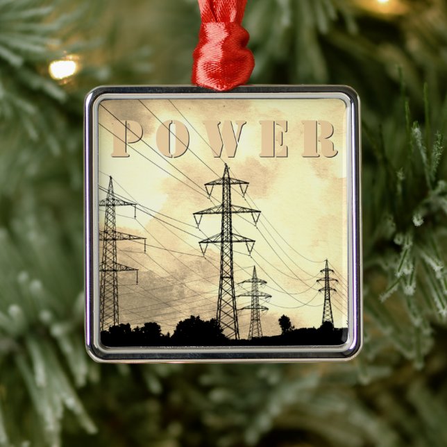 Power Towers and Lines Electric POWER Christmas Metal Ornament (Tree)