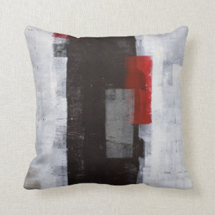 'Power Trip' Black, Grey, Red Abstract Art Pillow