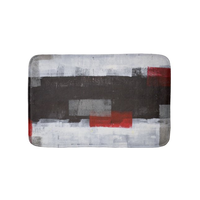 'Power Trip' Grey and Red Abstract Art Bath Mat (Front)