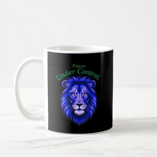 Power Under Control Cosmic Lion Face Minimal Coffee Mug (Left)