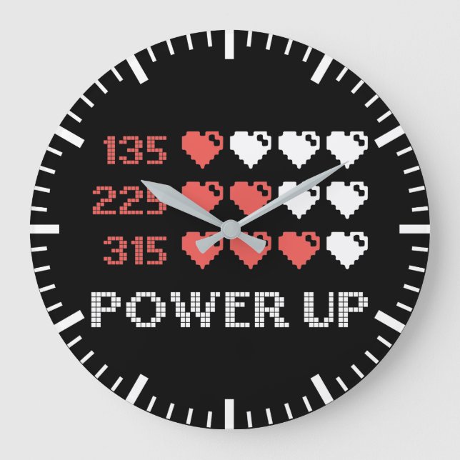 Power Up Bar, Funny, Gamer, Retro, Geek, Nerd Larg Large Clock (Front)