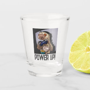 Power Up! Funny Cartoon Sloth Playing Video Games Shot Glass