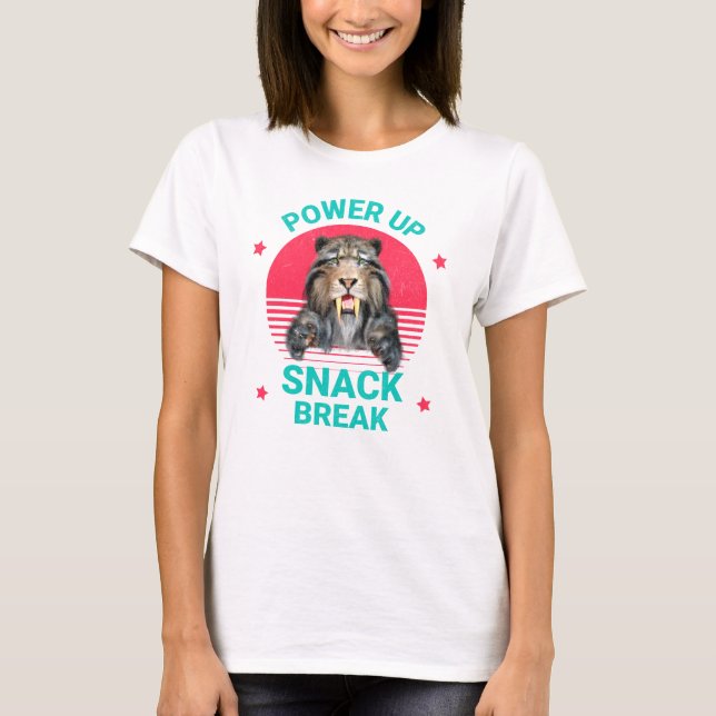 Power Up Snack Break Sabertooth Tiger T-Shirt (Front)