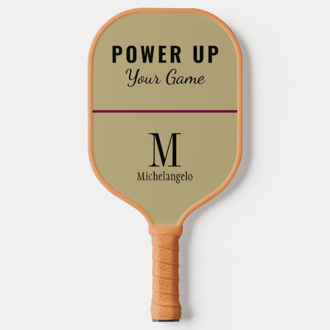 Power up your game | Elegant Monogram Sand Ecru Pickleball Paddle (Front)