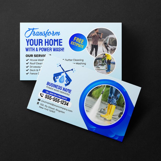 Power Wash House Cleaning Pressure Washing Business Card (Creator Uploaded)