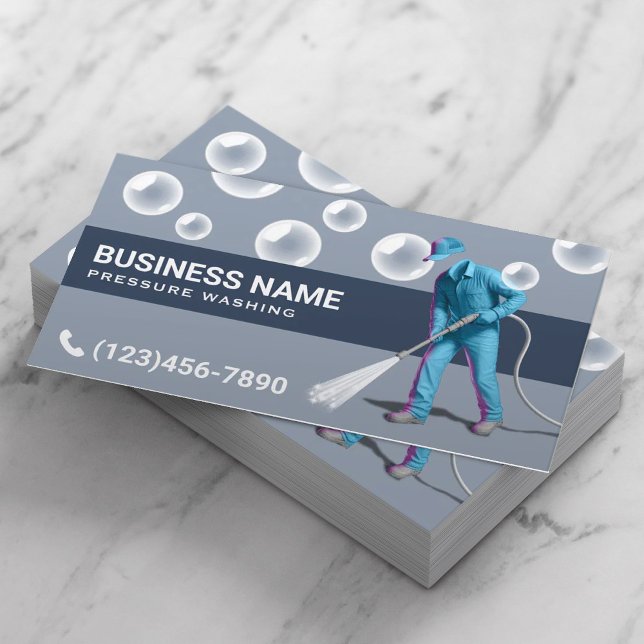 Power Wash Pressure Washing Blue Cleaning Service Business Card (Creator Uploaded)