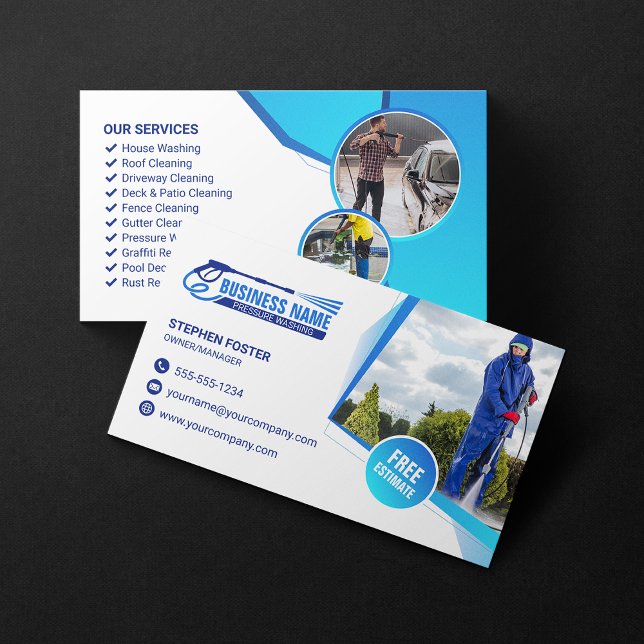 Power Wash Pressure Washing House Cleaning Service Business Card (Creator Uploaded)