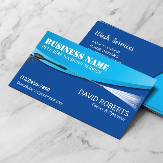 Power Wash Pressure Washing Modern Blue Cleaning Business Card (Creator Uploaded)