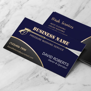 Power Washer Pressure Washing Navy Gold Cleaning Business Card