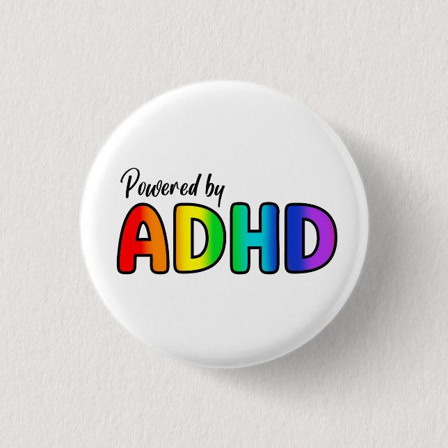 Powered by ADHD | Rainbow Typography 3 Cm Round Badge (Front)