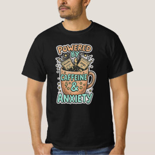 Powered by Anxiety & Ramen Funny Cat T-Shirt - Cut