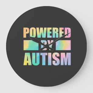 Powered By Autism For Autism Awareness Women Men  Large Clock